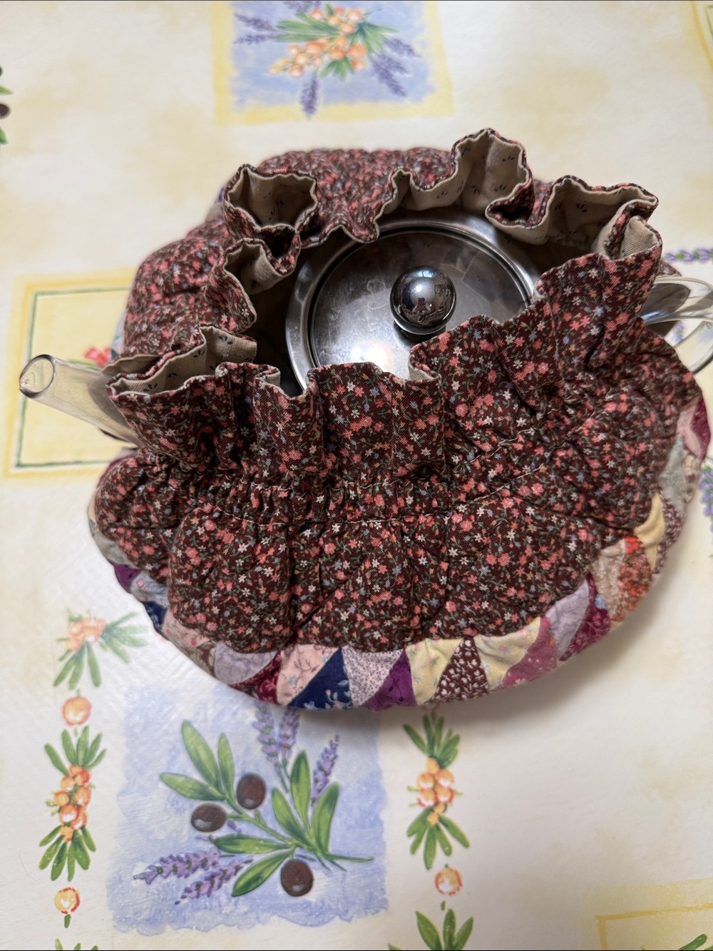 Quilted Floral Brown Ruffle Teapot Cozy - Women Bags